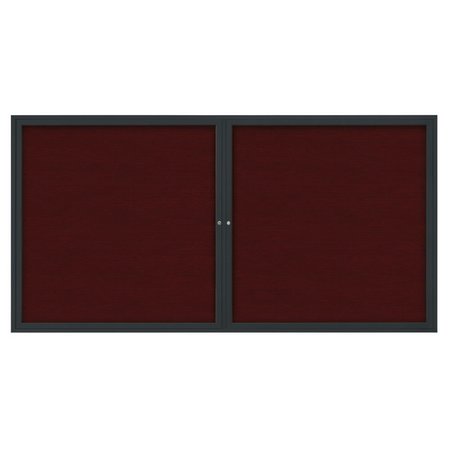 UNITED VISUAL PRODUCTS 72"x36" 3-Door Enclosed Outdoor Letterboard, Burgundy/Black UV1163D-BLACK-BURGUN